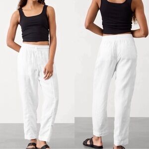Athleta Retreat Linen High Rise Ankle Pant White XL Beach Coastal Travel Summer